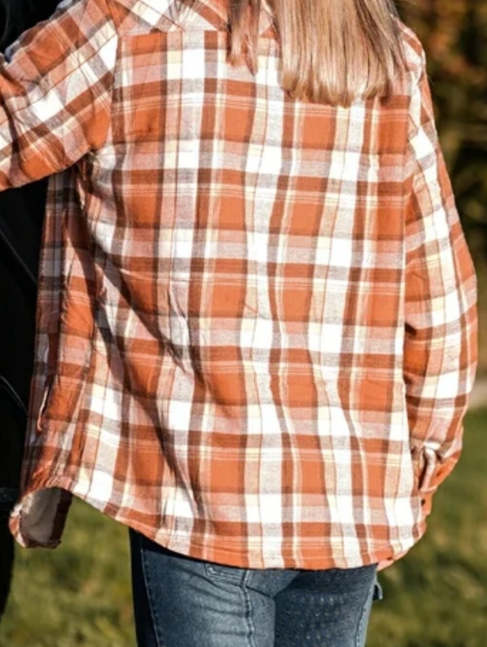 UpWest Women's Orange Plaid Flannel Shacket